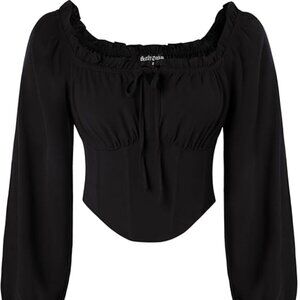 🔥 Black Renaissance Corset Blouse – Off-Shoulder Lantern Sleeve Top Small, NWT